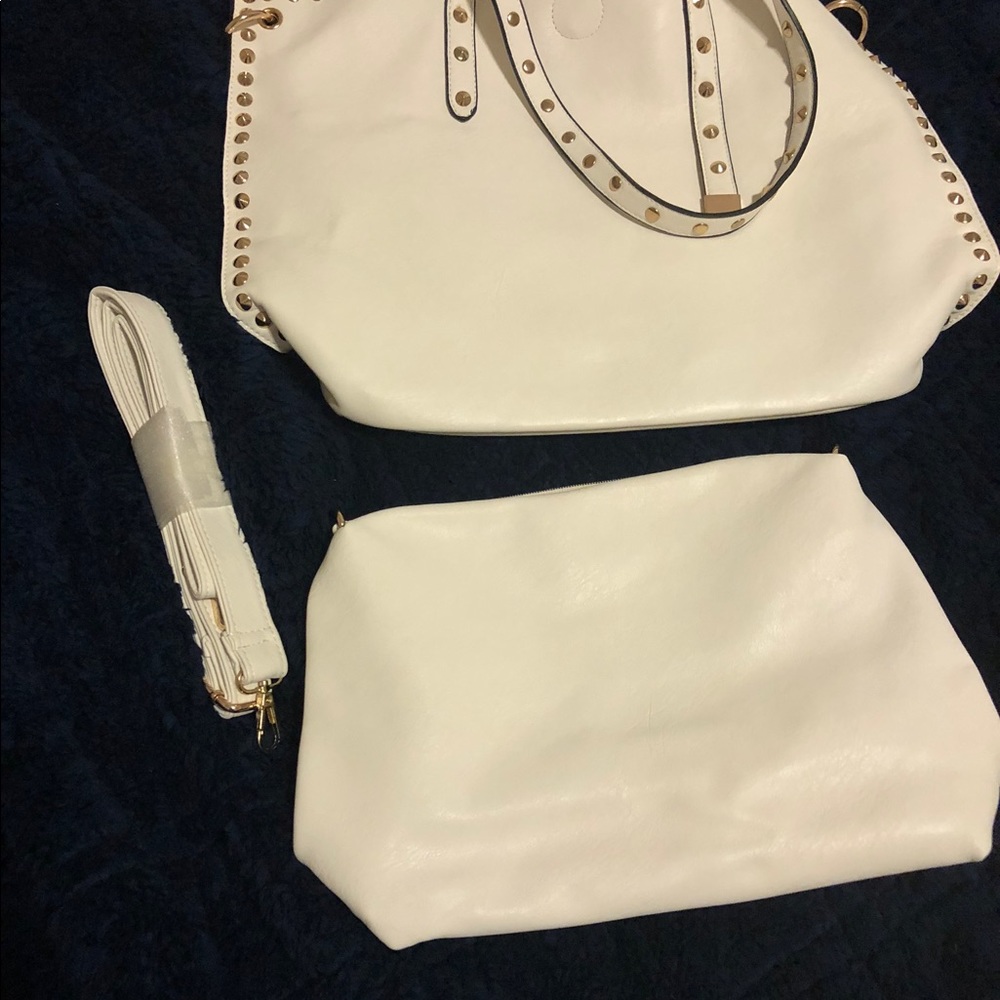White studded Bag w/Extra Interior Bag- Never Used - Picture 4 of 4